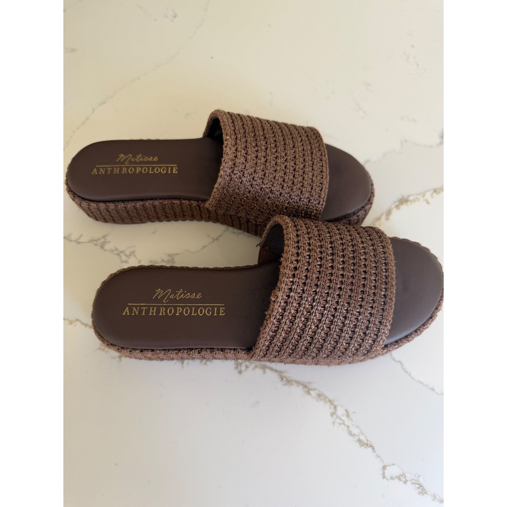Matisse Anthropologie Brown Woven Raffia Platform Slide Sandals Womens - Picture 3 of 7